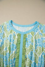 Sky Blue Floral Ruffle High-Waist Mini Dress