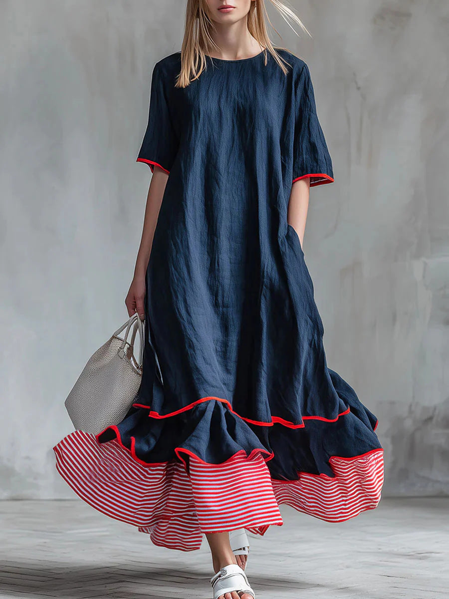 Women's navy contrast-ruffle maxi dress