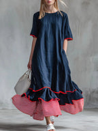 Women's navy contrast-ruffle maxi dress