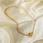 Pearl accent stainless steel OT necklace