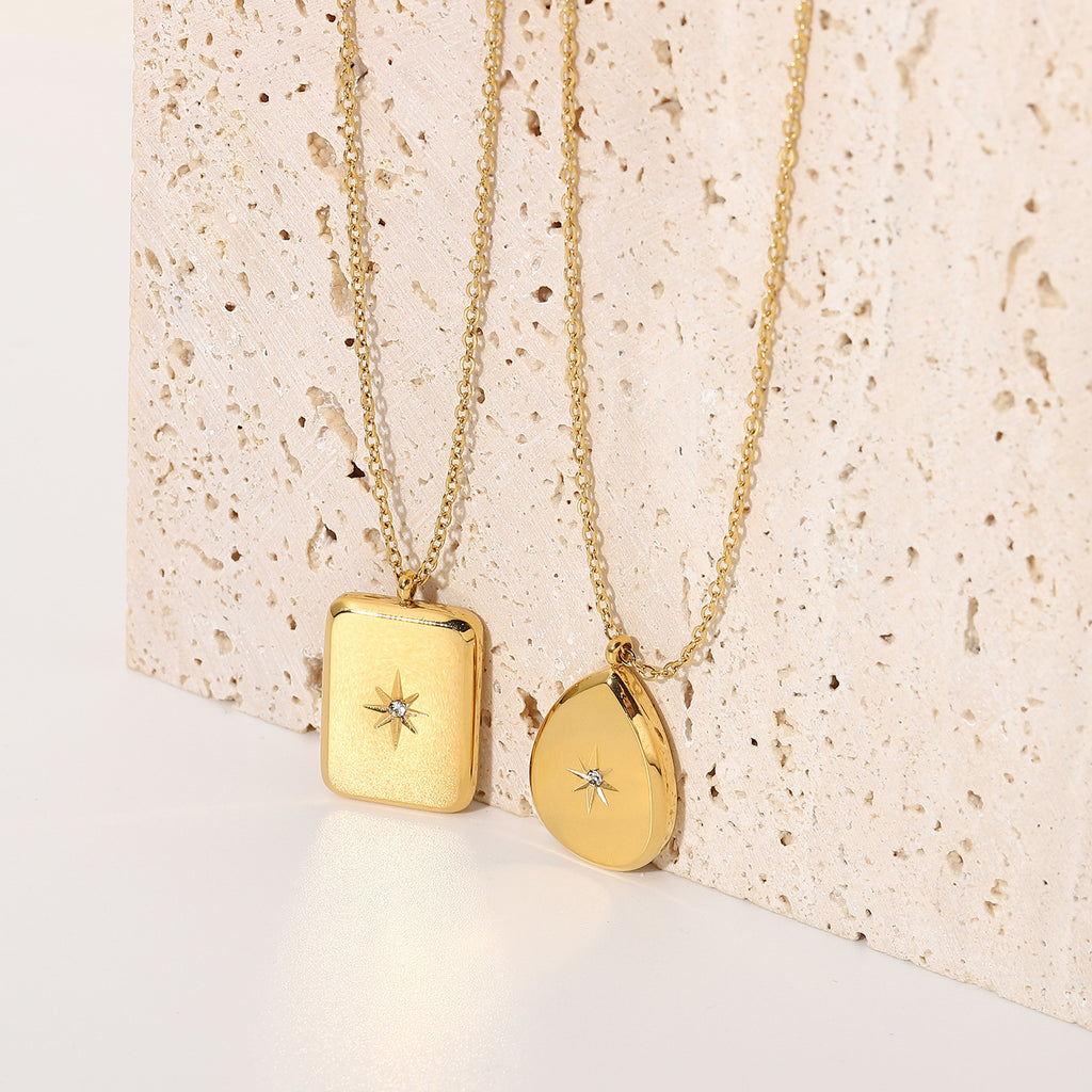 18K gold-color water drop stainless steel necklace