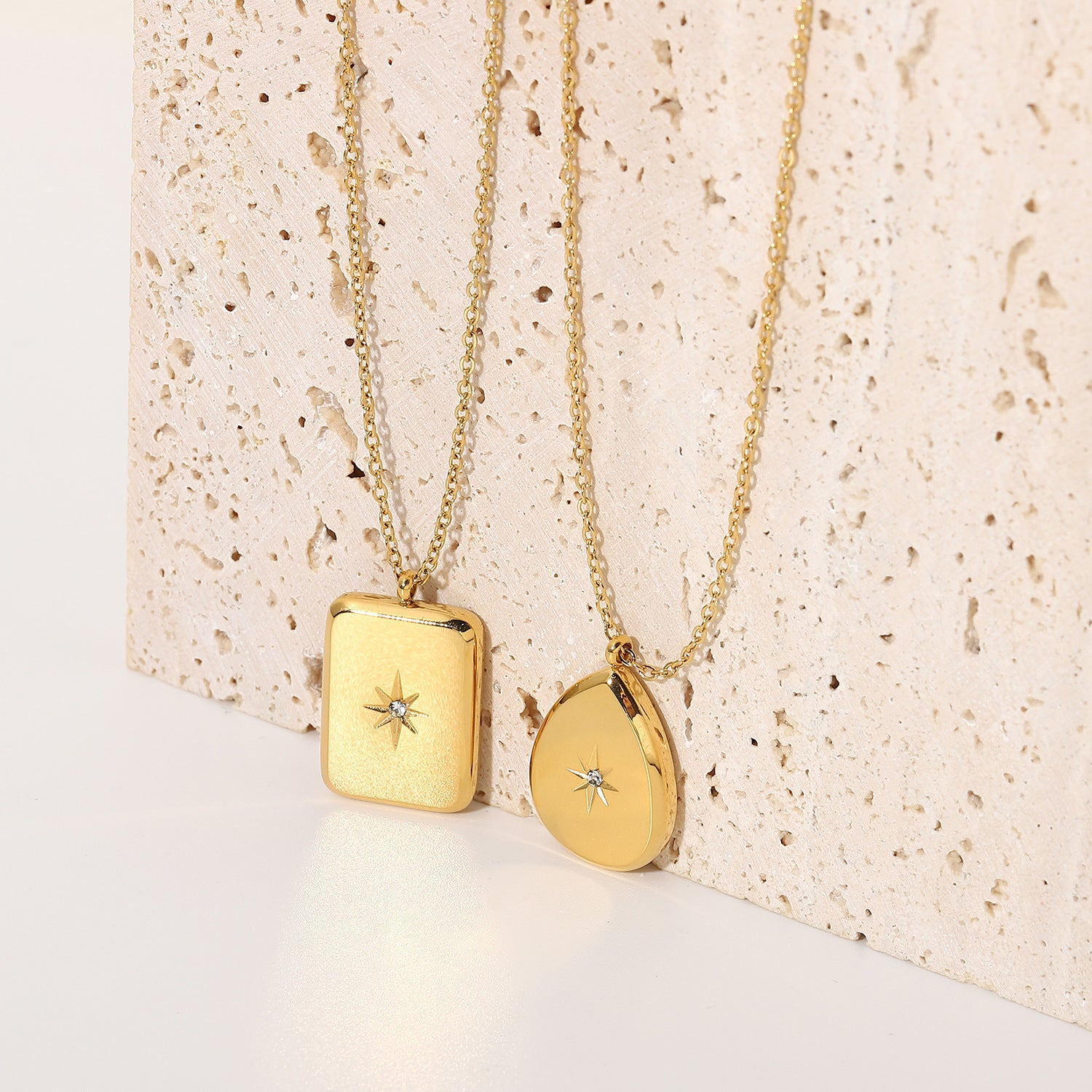 18K gold-color water drop stainless steel necklace