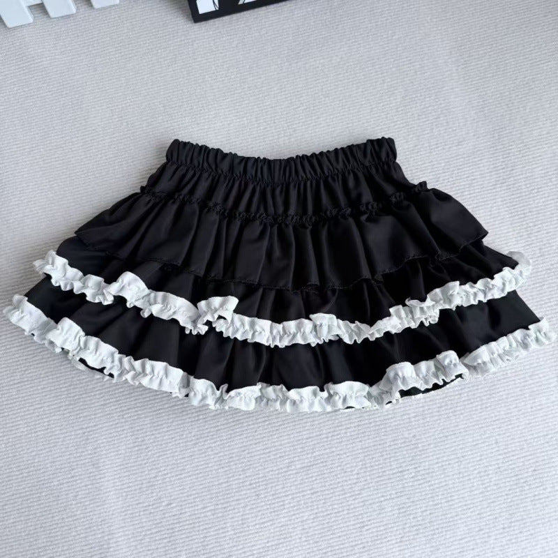 Women's black tiered ruffle mini skirt