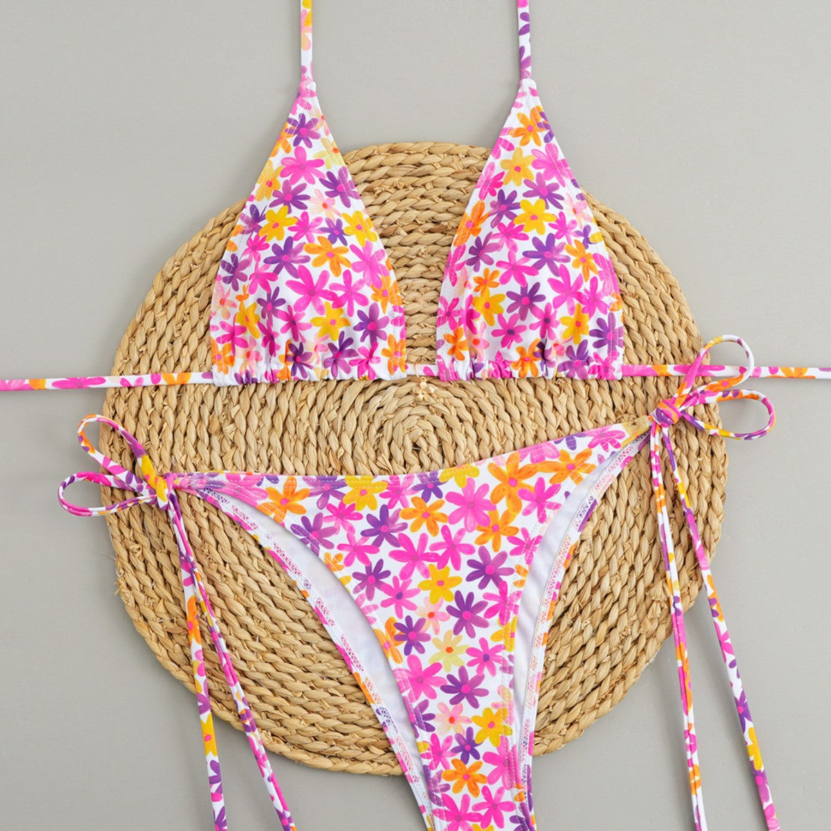 Women's pink yellow star print bikini set