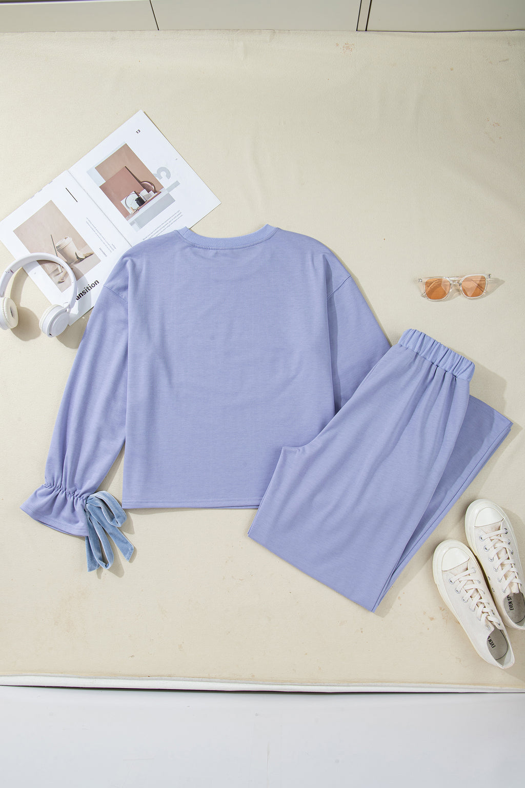 Beau Blue Velvet-Bow Pajama Set