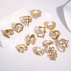 18K gold-color rhinestone stainless steel open ring