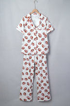 White Rugby Print Pajama Set