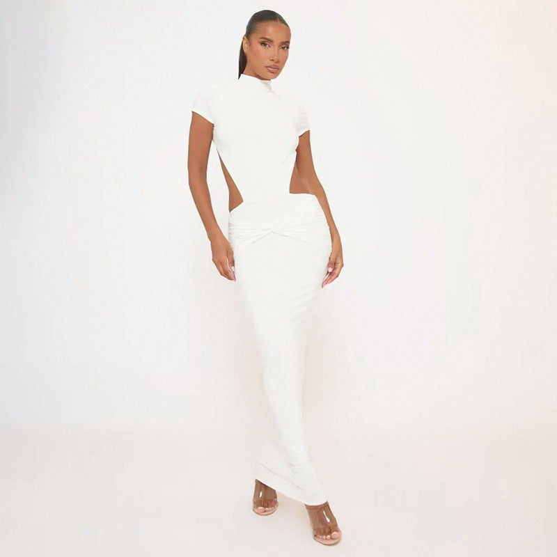Women's white cutout short-sleeve maxi dress