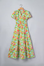 Green Floral Puff-Sleeve Cotton Maxi Dress
