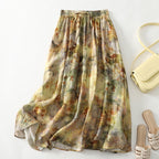 Retro print A-line midi skirt