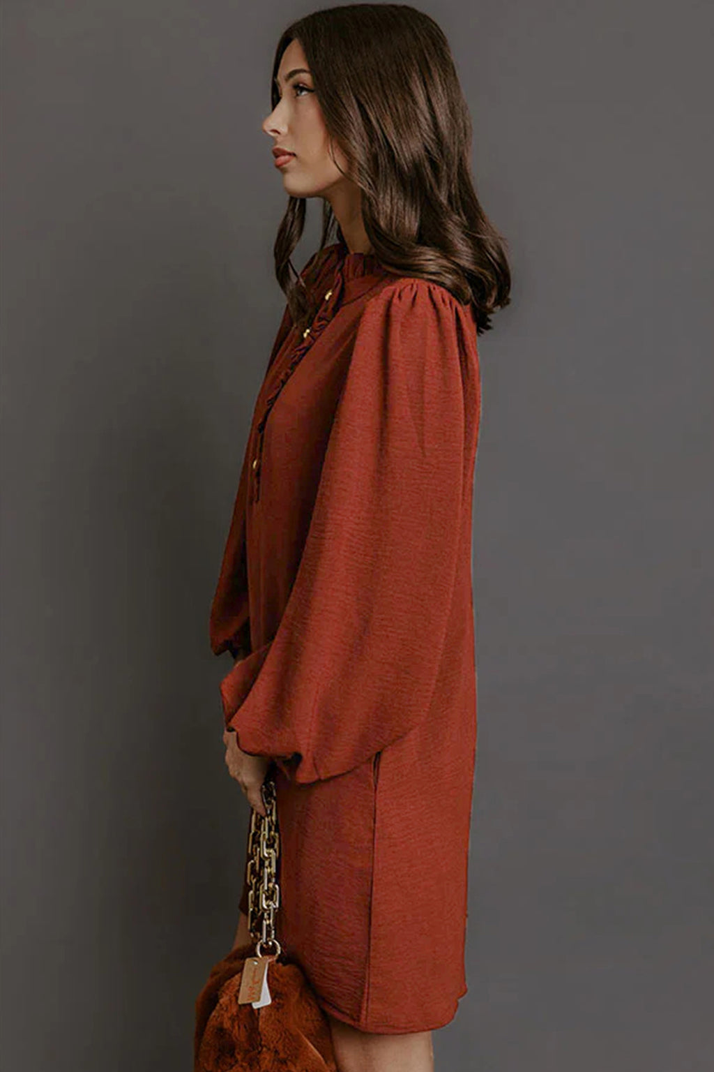 Coffee Solid Shift Mini Dress