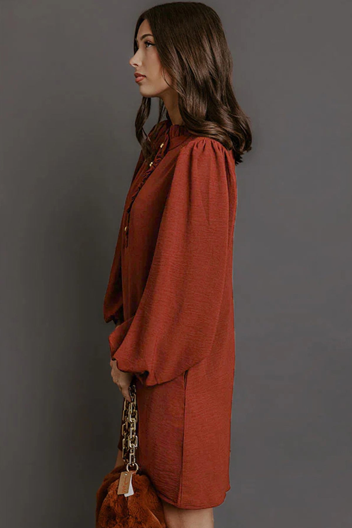 Coffee Solid Shift Mini Dress