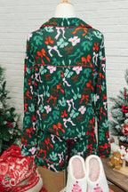 Green Festive Bow-Print Pajama Set