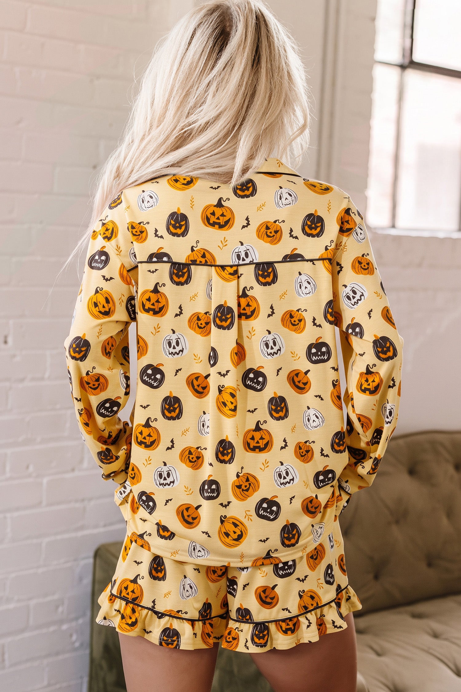 Orange Pumpkin Face Pajama Set