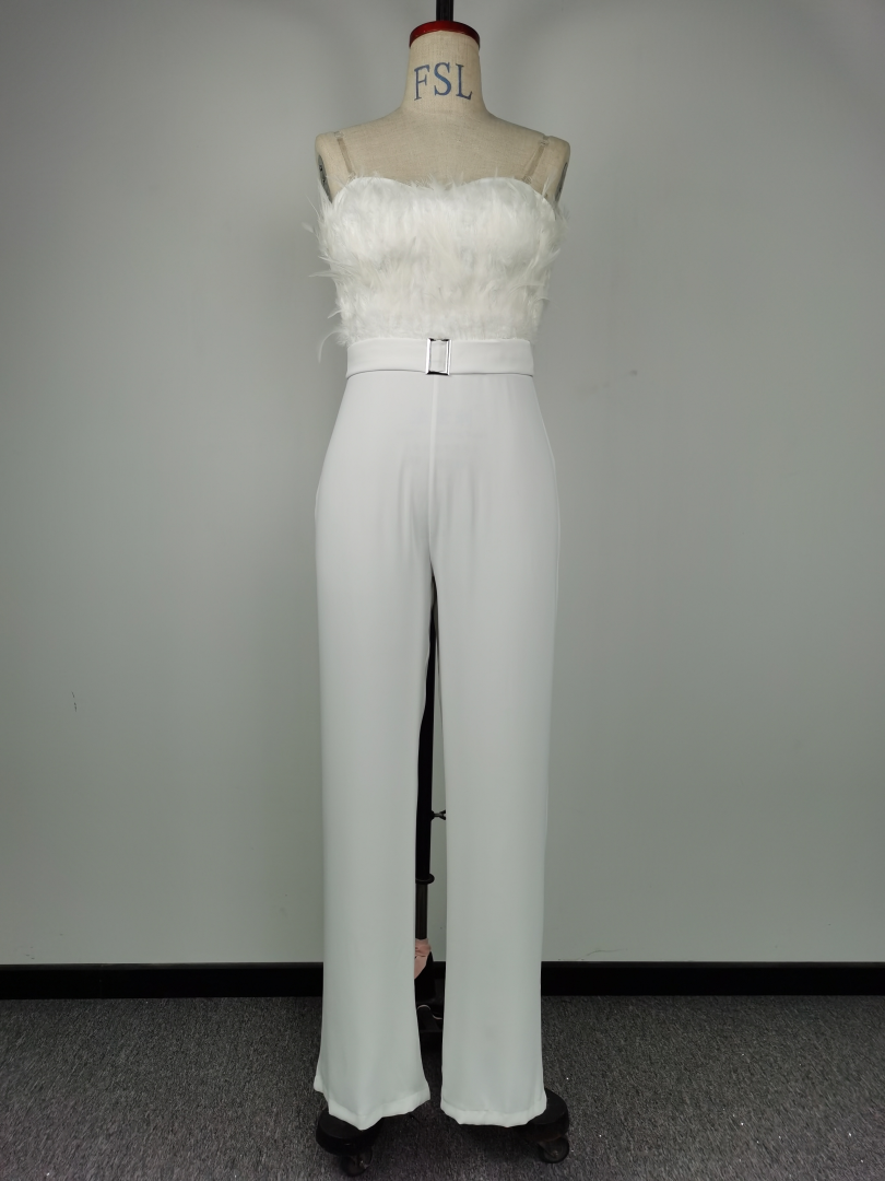 Women's Feather Strapless Jumpsuit