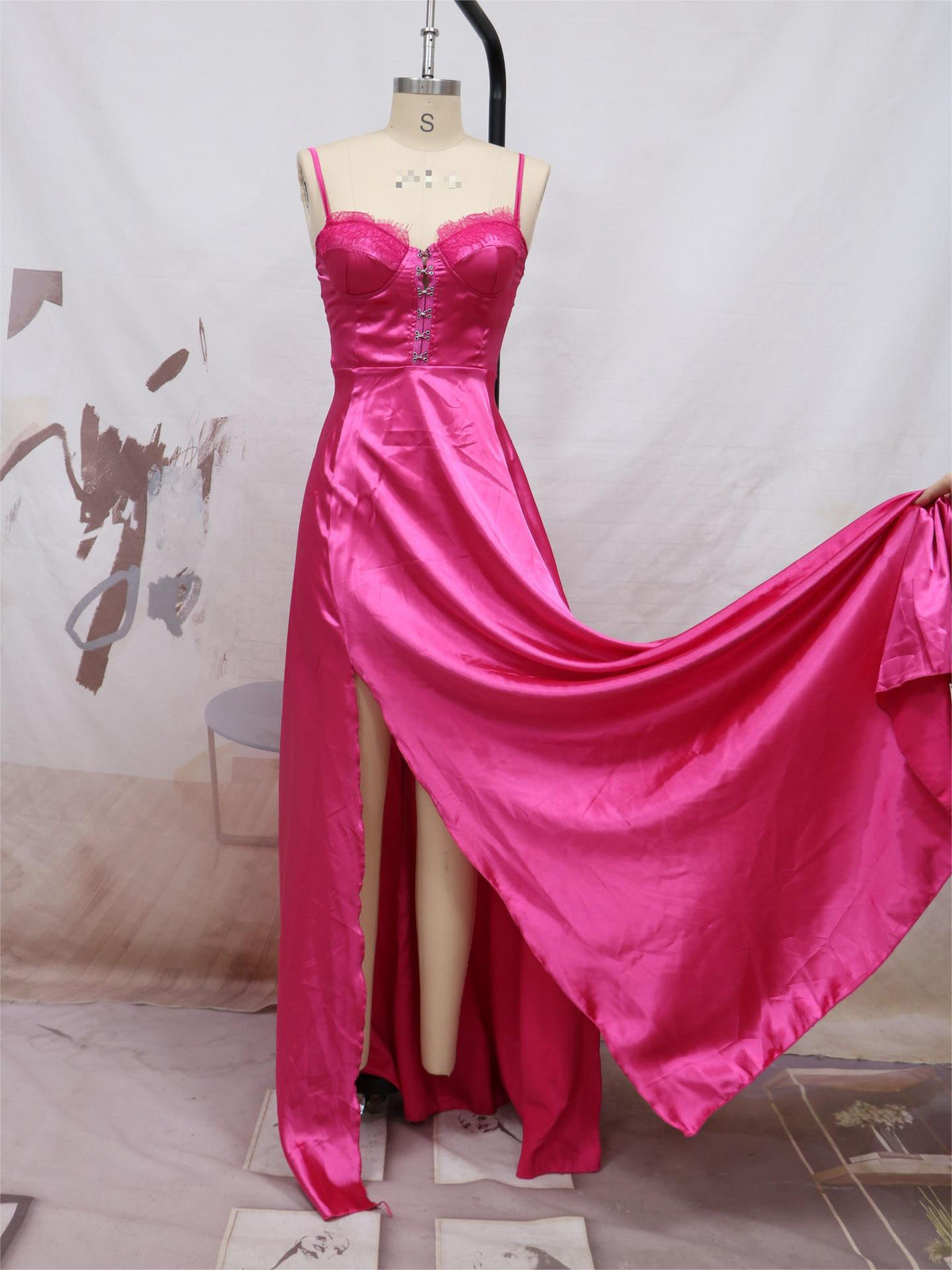 Women's Slit Chest Cotton Banquet Dress Bridesmaid