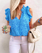 Women's Summer V Neck Leopard Print Printed Short Sleeve T Shirt Vest