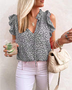 Women's Summer V Neck Leopard Print Printed Short Sleeve T Shirt Vest