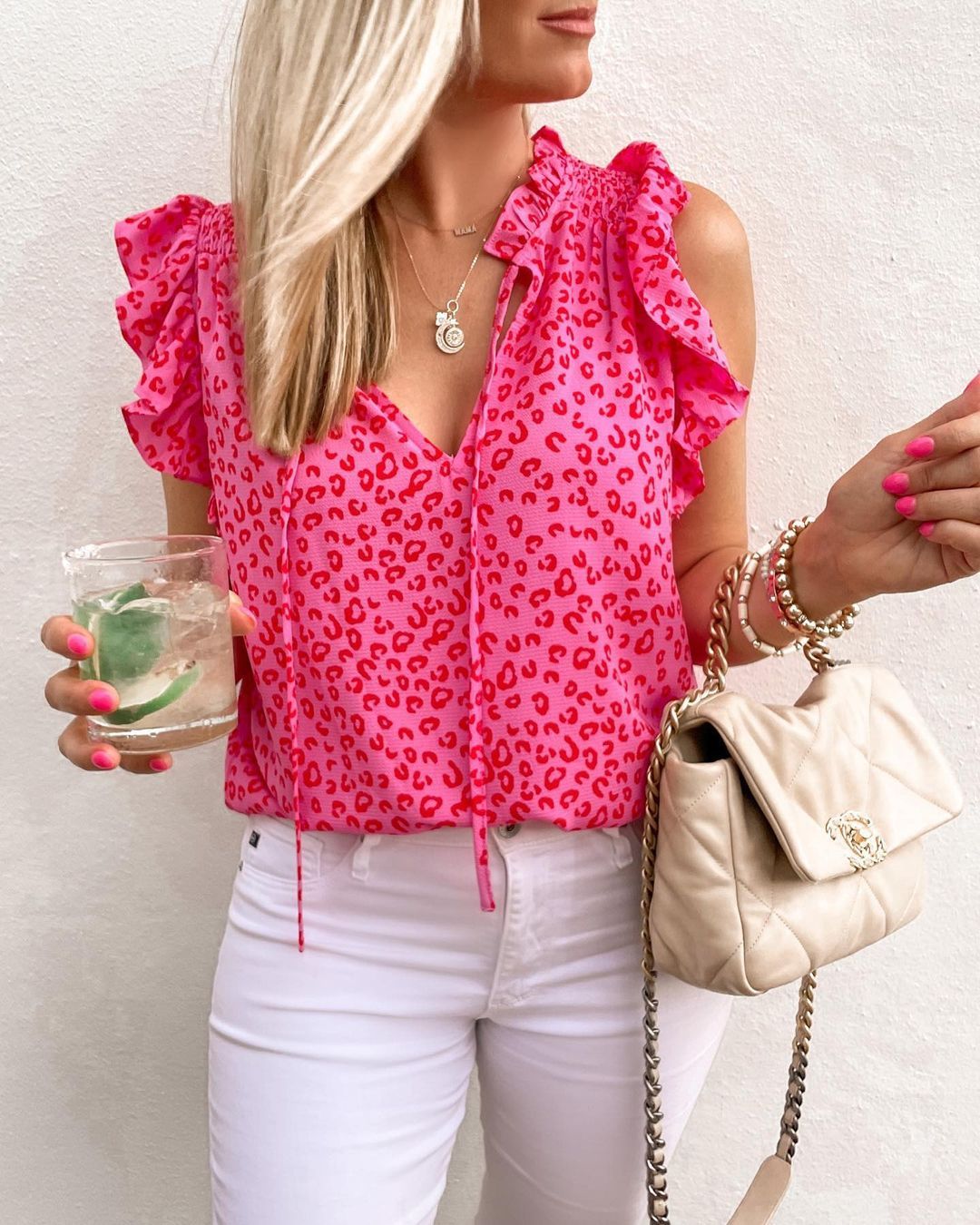 Women's Summer V Neck Leopard Print Printed Short Sleeve T Shirt Vest