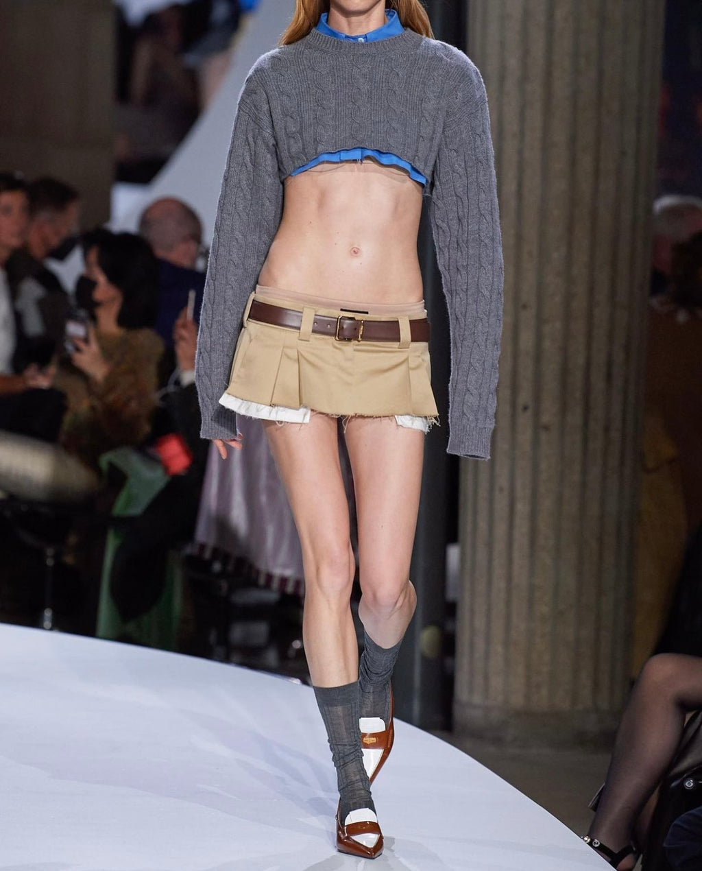 High Waist Khaki Faux A Line Long Leg Hero Skirt