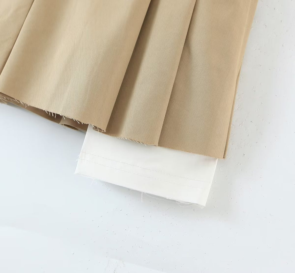 High Waist Khaki Faux A Line Long Leg Hero Skirt