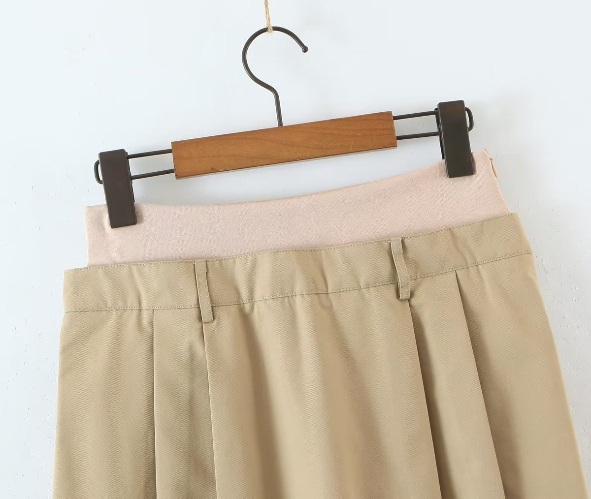 High Waist Khaki Faux A Line Long Leg Hero Skirt