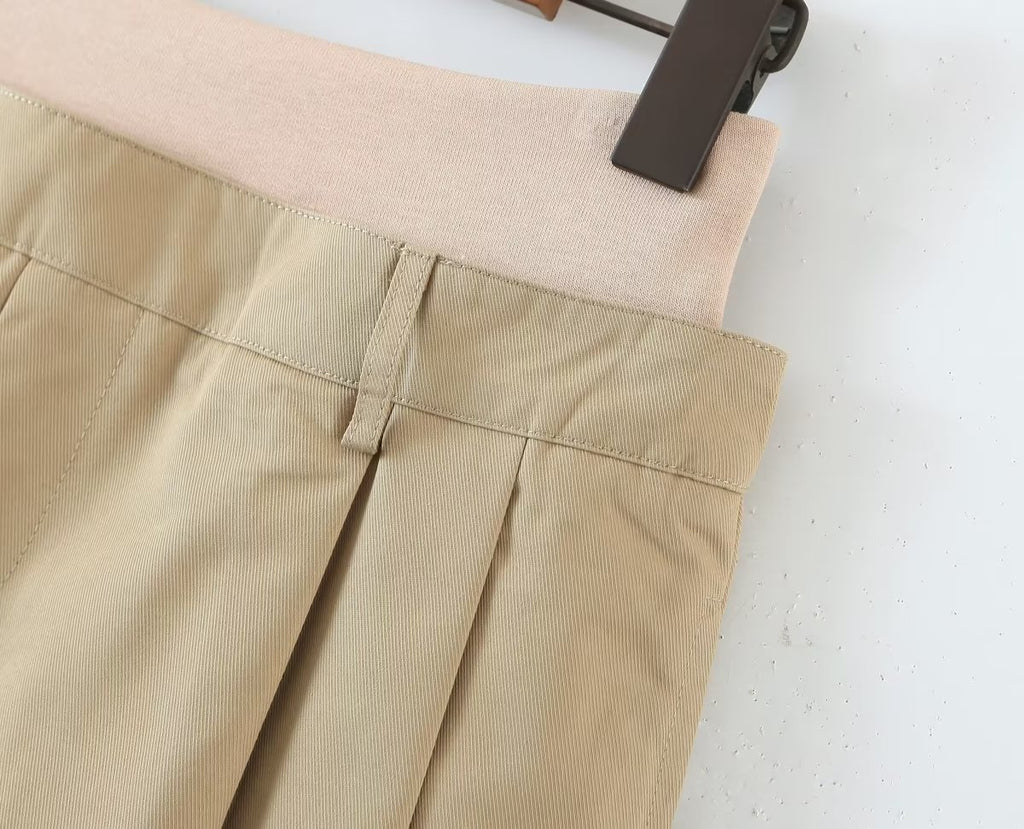 High Waist Khaki Faux A Line Long Leg Hero Skirt