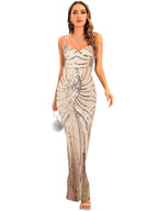 Women's Sequin Cutout V-Neck Cami Evening Maxi Dress