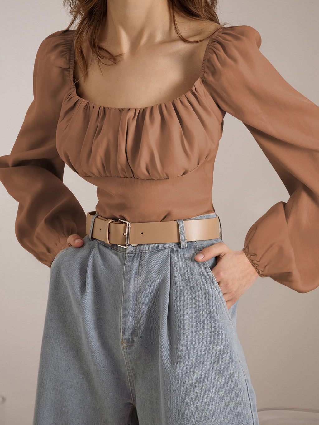 Women's Lantern Long Sleeve Slim Fit Wear Elegant Graceful Top