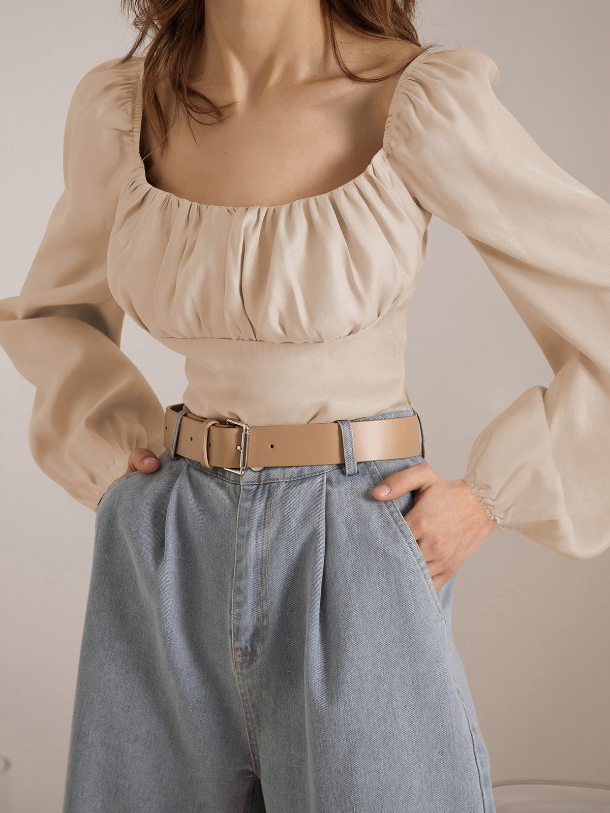 Women's Lantern Long Sleeve Slim Fit Wear Elegant Graceful Top