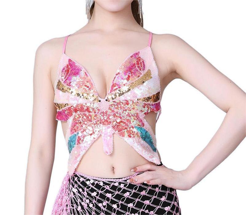 's Sequined Performance Show Top Belly Dance Sequined Butterfly