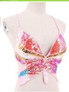 's Sequined Performance Show Top Belly Dance Sequined Butterfly