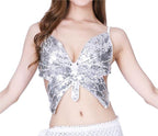 's Sequined Performance Show Top Belly Dance Sequined Butterfly