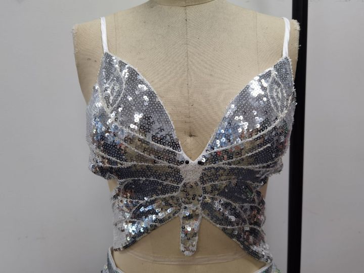 's Sequined Performance Show Top Belly Dance Sequined Butterfly