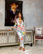 Autumn Graffiti Printing V-Neck Collared Dustproof Suit Cover Set