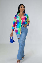 Women's Outside Summer Collared Long Sleeve Printed Shirt Women Clothing