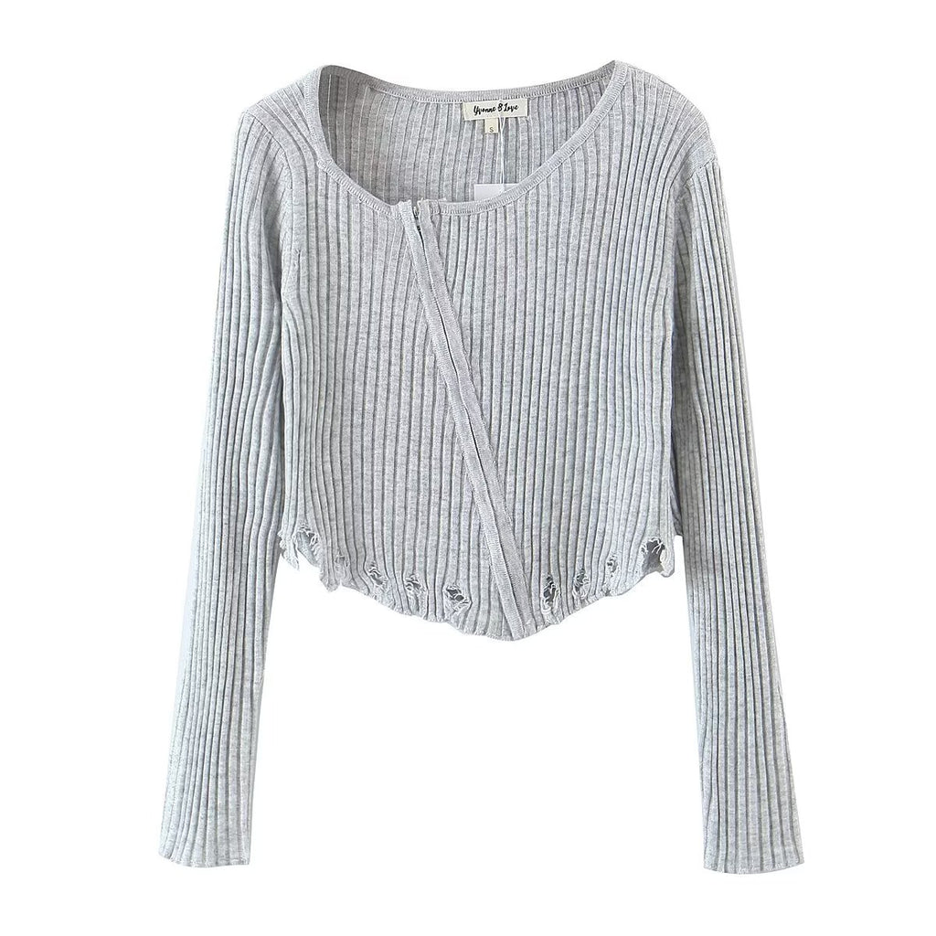 Women's Pullover Crew Neck Long Sleeves Slim Knitted T-Shirt