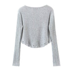 Women's Pullover Crew Neck Long Sleeves Slim Knitted T-Shirt