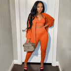 Autumn Winter Solid Color Vest Trend Single Breasted Casual Pants Suit Three-Piece Set