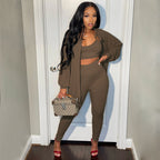 Autumn Winter Solid Color Vest Trend Single Breasted Casual Pants Suit Three-Piece Set