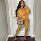 Autumn Winter Solid Color Vest Trend Single Breasted Casual Pants Suit Three-Piece Set