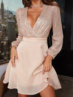 Women's Sequin Mesh Deep V-Neck Party Dress