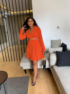 Women's V Neck Cropped Small Blazer and Skirt Two-Piece Set