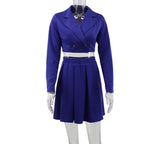 Women's V Neck Cropped Small Blazer and Skirt Two-Piece Set