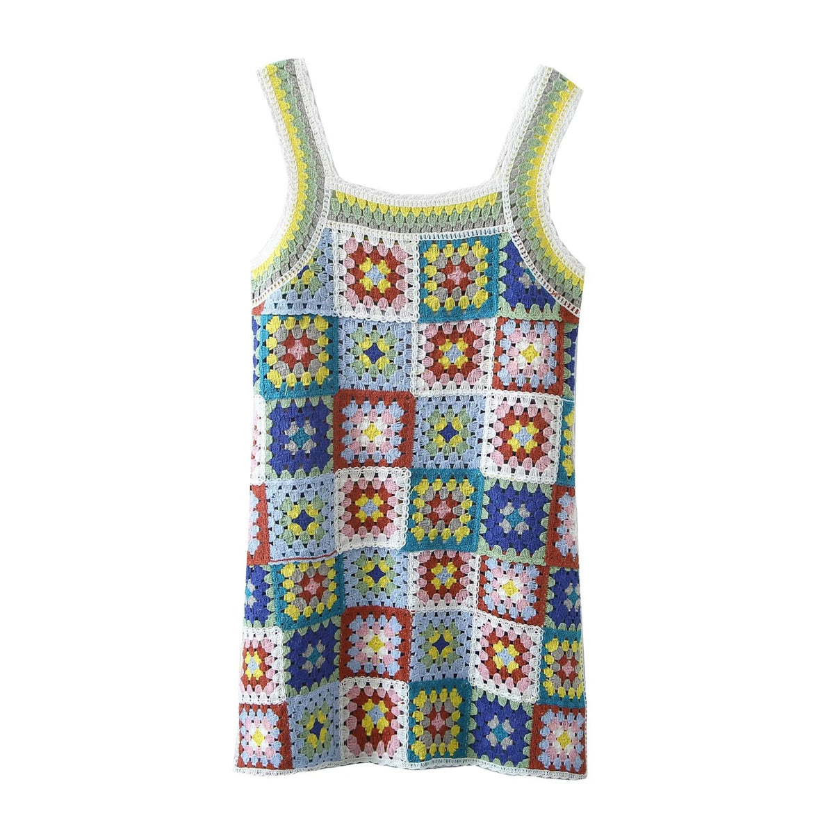 Seaside Beach Square-Neck Crocheted Knitted Cutout Slip Dress