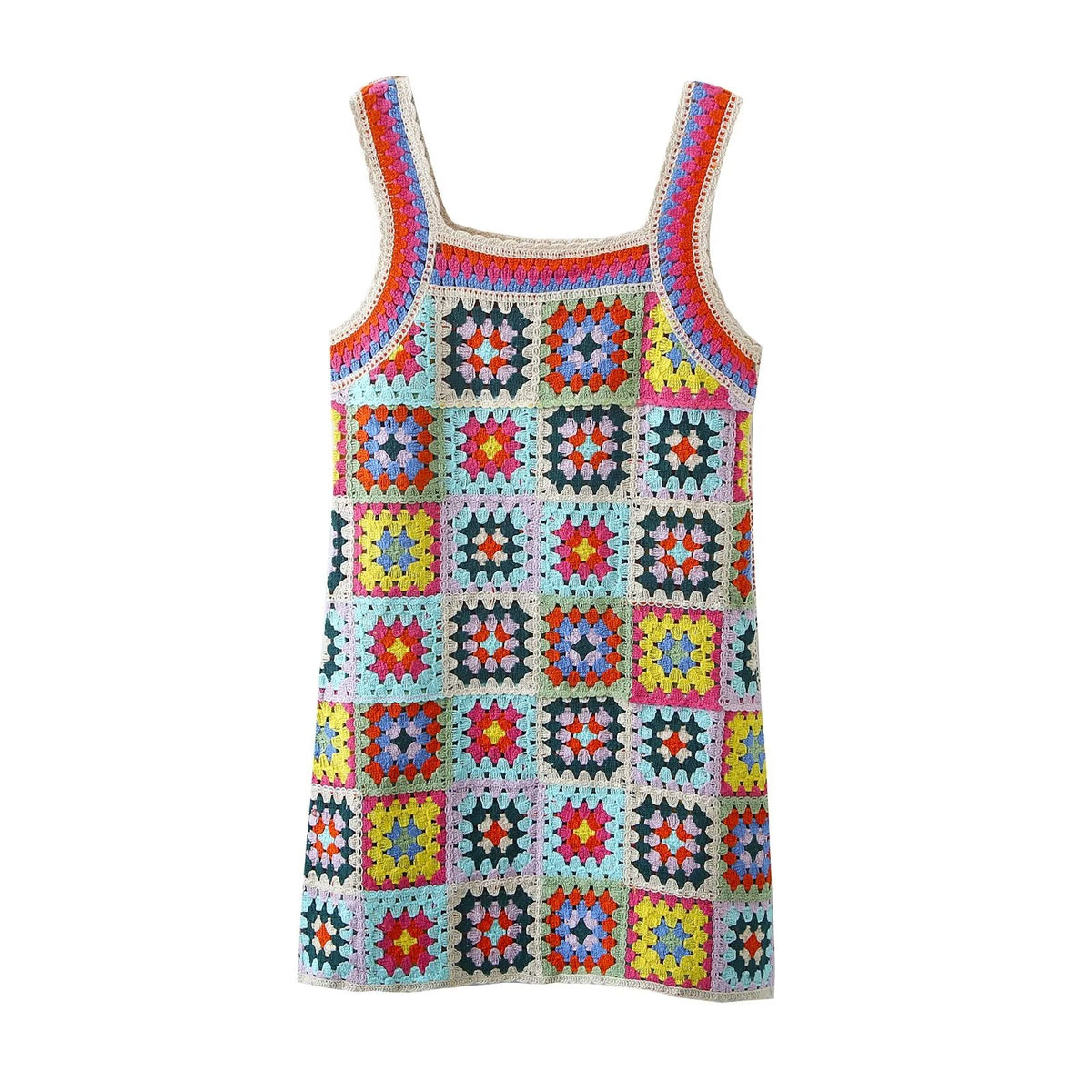 Seaside Beach Square-Neck Crocheted Knitted Cutout Slip Dress
