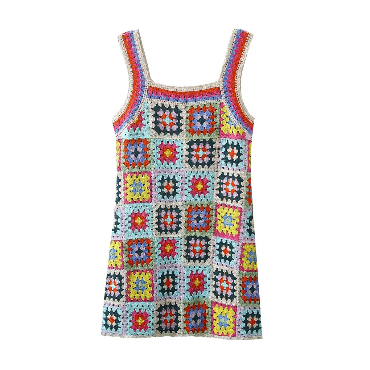 Seaside Beach Square-Neck Crocheted Knitted Cutout Slip Dress