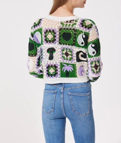 Amoi Women Crocheted One Breasted Knitted Cardigan Sweater