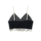 Deep V Plunge Neck Black White Contrast Color Crochet Criss