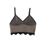 Deep V Plunge Neck Black White Contrast Color Crochet Criss